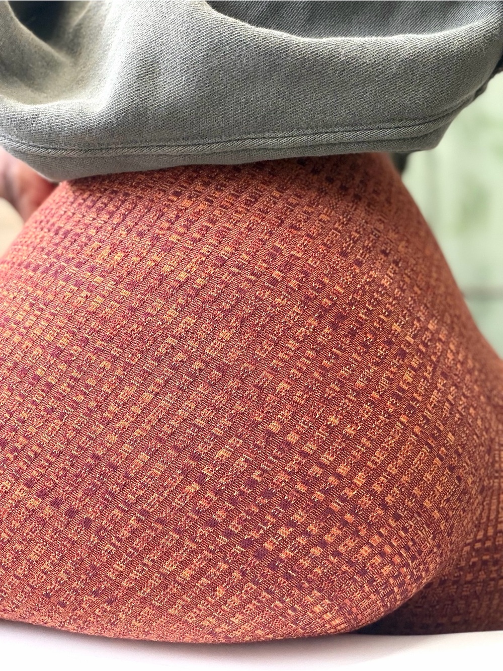 Urban Outfitters Rosie high-waisted ribbed pull on pants in a burnt orange color